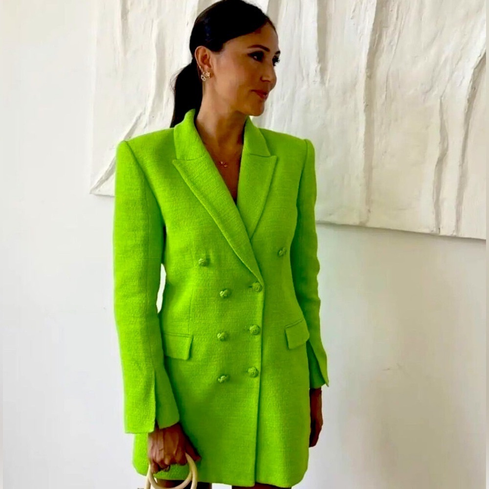 Neon Green Tailored Textured Blazer Dress - Small